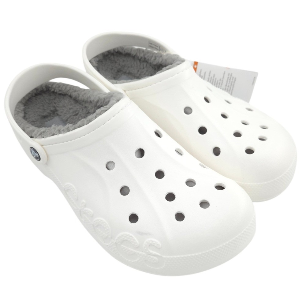 Crocs Baya Lined Clog Men 12 White Gray Fleece Slip On Waterproof Fuzzy Shoe New